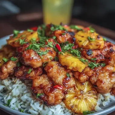 A delicious plate of Easy Pineapple Chicken with Rice