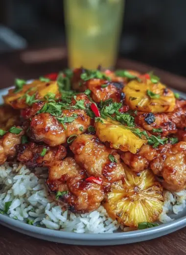 A delicious plate of Easy Pineapple Chicken with Rice