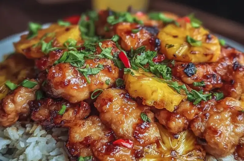 A delicious plate of Easy Pineapple Chicken with Rice