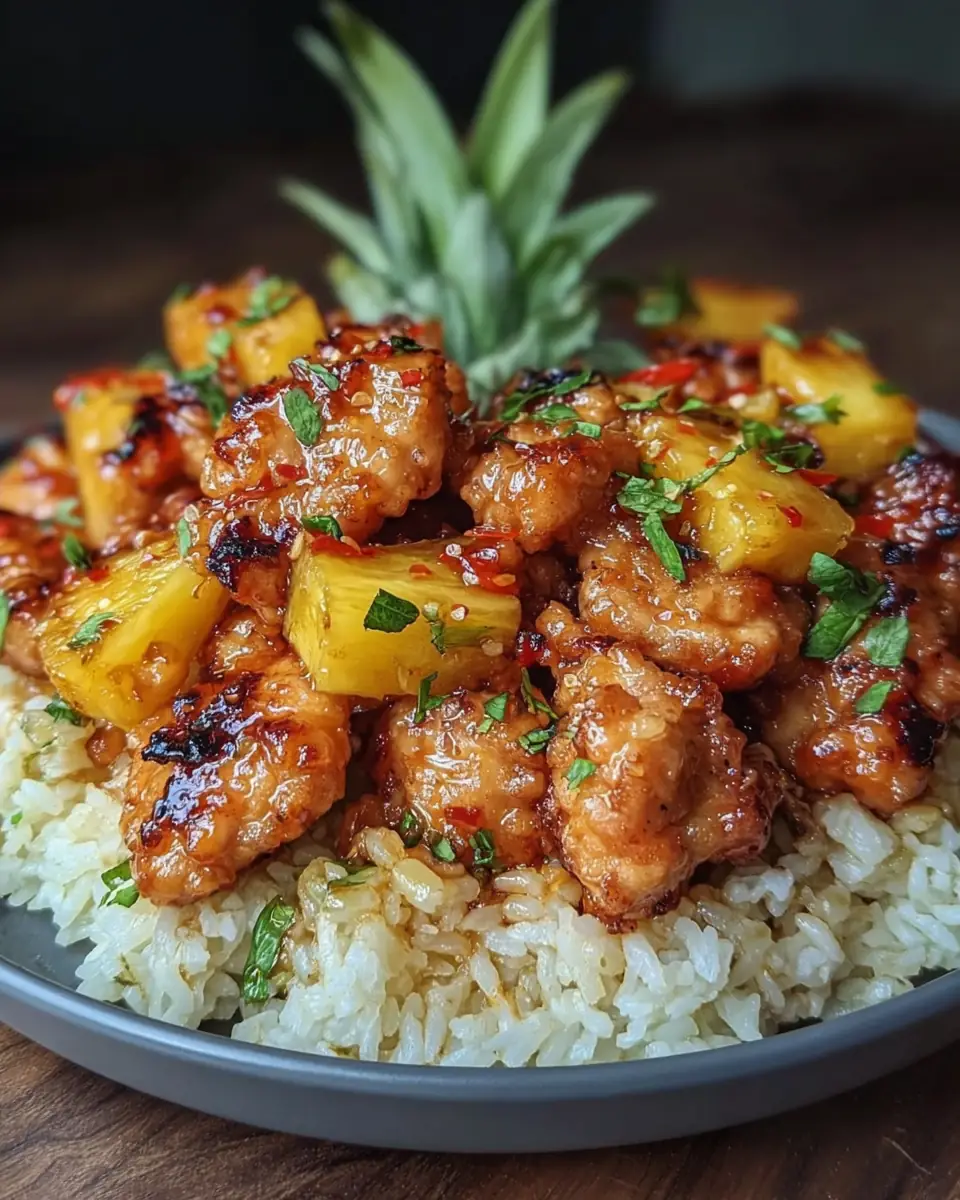 A delicious plate of Easy Pineapple Chicken with Rice