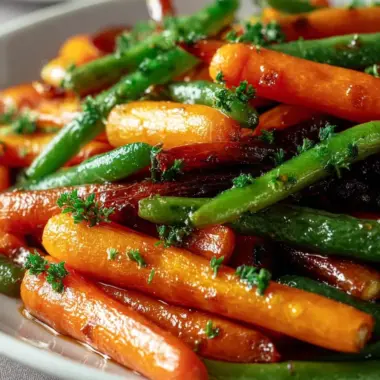A delicious plate of Honey Glazed Carrots & Green Beans