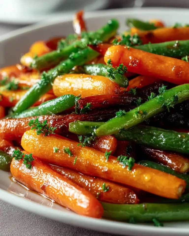 A delicious plate of Honey Glazed Carrots & Green Beans