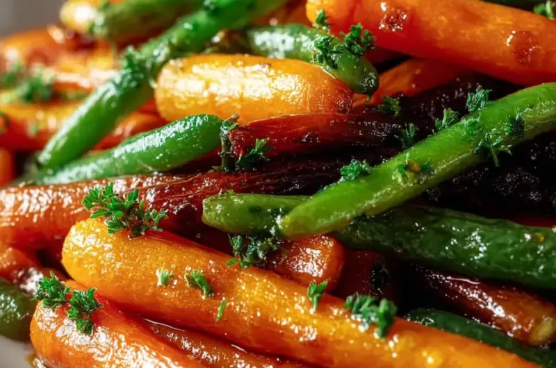 A delicious plate of Honey Glazed Carrots & Green Beans