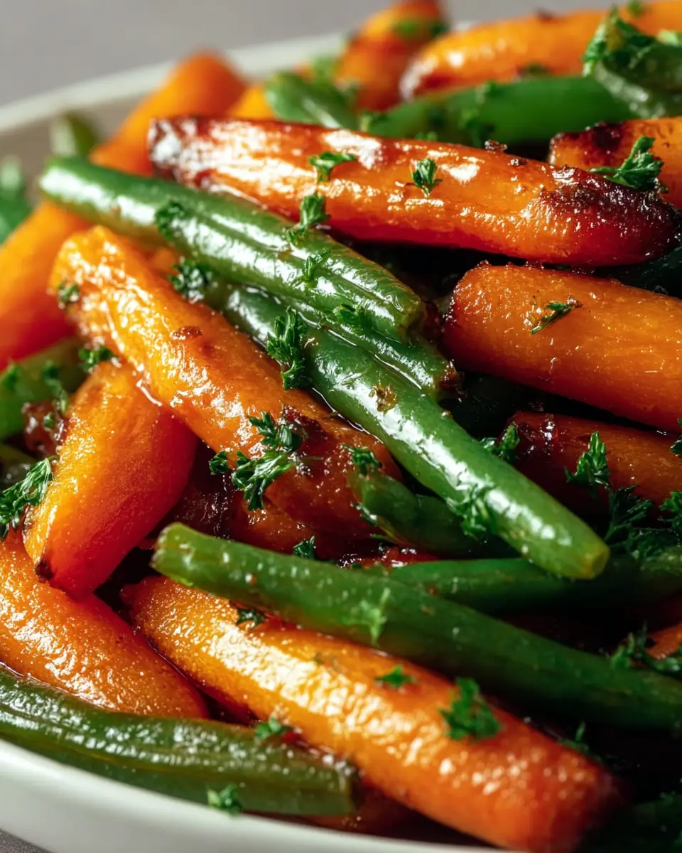 A delicious plate of Honey Glazed Carrots & Green Beans