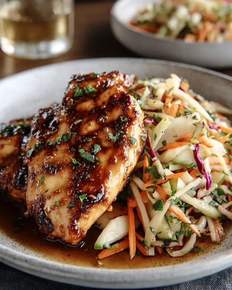 A delicious plate of Sticky Apple Cider Chicken with Crisp Autumn Slaw