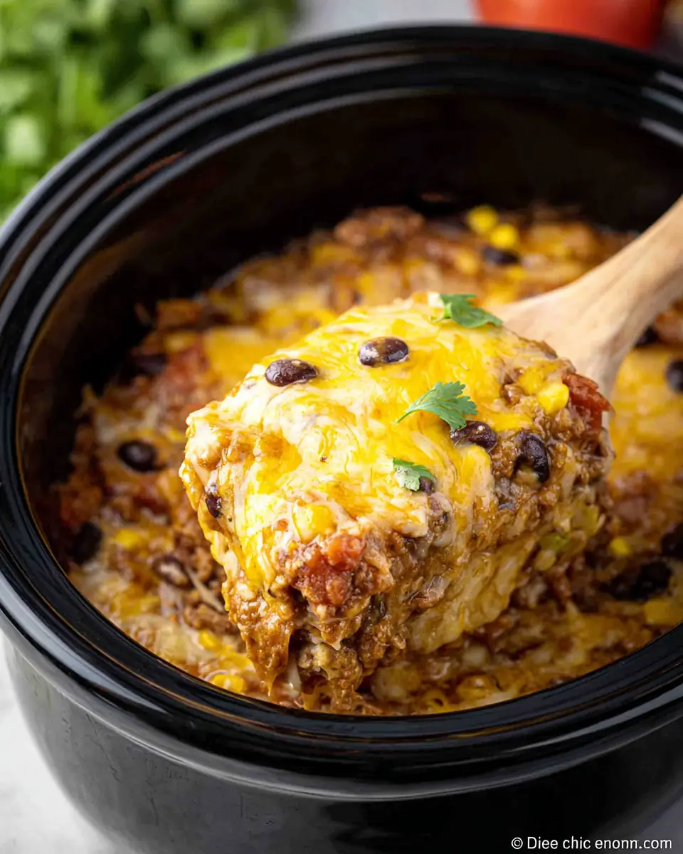 A delicious plate of Crock Pot Mexican Lasagna